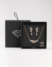 Gold Dainty Sparkle Flower Earrings & Necklace Set - link has visual effect only