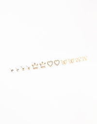 Kids Gold Diamante & Heart Stud Earrings Pack - link has visual effect only