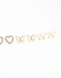 Kids Gold Diamante & Heart Stud Earrings Pack - link has visual effect only