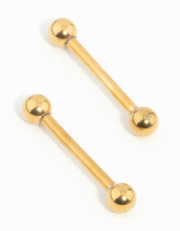 Gold Plated Surgical Steel Plain Ball Nipple Bars 2-Pack - link has visual effect only