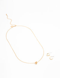 Gold Mini Sphere Pendant Necklace & Sleek Hoop Earrings Set - link has visual effect only