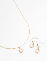 Gold Enamel Donut Necklace & Earrings Set - link has visual effect only