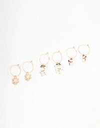 Gold Reindeer & Winter Charms Hoop Earrings 3-Pack - link has visual effect only