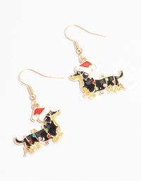 Black Dachshund Dog Gold Drop Earrings - link has visual effect only