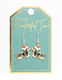 Black Dachshund Dog Gold Drop Earrings - link has visual effect only