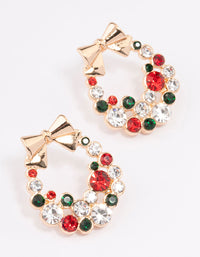 Red & Green Diamante Wreath Stud Earrings - link has visual effect only