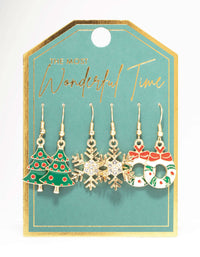 Wreath, Tree & Snowflake Drop Earrings 3-Pack - link has visual effect only