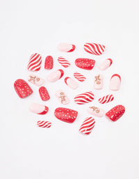 Red Candy Cane Press On Nail Set - link has visual effect only