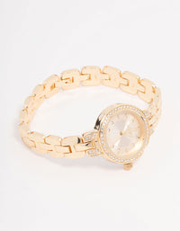 Small Gold Diamante Round Strap Watch - link has visual effect only