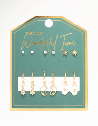 Gold Winter Mitten & Christmas Tree  Earrings 6-Pack - link has visual effect only