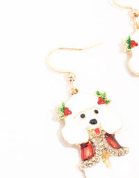 White Poodle Drop Gold Earrings - link has visual effect only