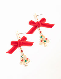 Red Velvet Bow & Diamante Bauble Gold Tree Drop Earrings - link has visual effect only