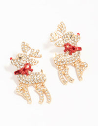 Diamante Reindeer Gold Earrings - link has visual effect only