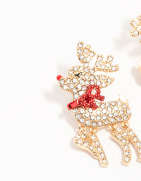 Diamante Reindeer Gold Earrings - link has visual effect only