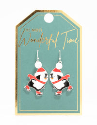 Skating Penguins Silver Drop Earrings - link has visual effect only