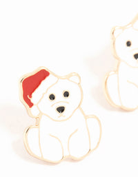 White Polar Bear Gold Stud Earrings - link has visual effect only