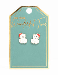 White Polar Bear Gold Stud Earrings - link has visual effect only