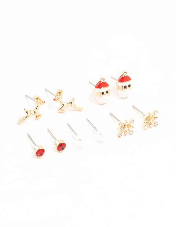 Snowflake, Pearl & Santa Earrings 5-Pack