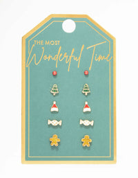 Candy & Tree Small Gold Stud Earrings 5-Pack - link has visual effect only