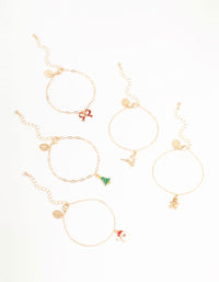 Tree & Bow Gold Charm Bracelets 5-Pack - link has visual effect only