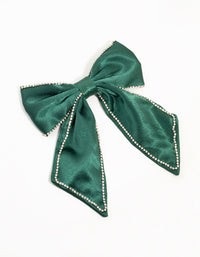 Green Fabric Diamante Cup Chain Bow Clip - link has visual effect only