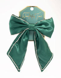 Green Fabric Diamante Cup Chain Bow Clip - link has visual effect only