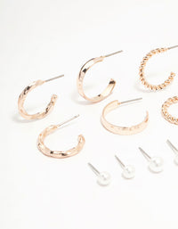 Rose Gold Pearl & Diamante Hoop Earrings 8-Pack - link has visual effect only