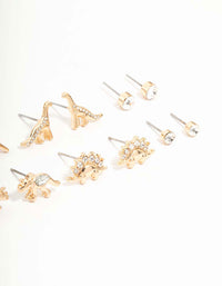 Gold Dinosaur & Diamante Stud Earrings 8-Pack - link has visual effect only