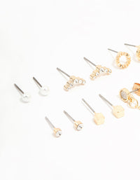 Gold Stud & Chain Diamante Earrings 8-Pack - link has visual effect only