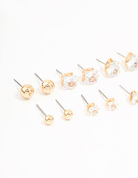 Gold Mixed Shaped Diamante Stud Earrings 8-Pack - link has visual effect only