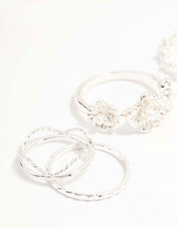 Silver Twisted, Sleek & Diamante Flower Style Rings 6-Pack - link has visual effect only