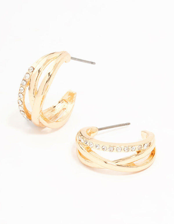 Gold Diamante Twisted Hoop Earrings