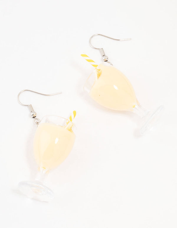 Yellow Pina Colada Cocktail Straw Drop Earrings