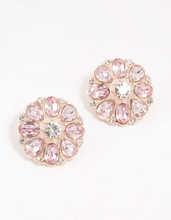 Rose Gold Flower Encrusted Stud Earrings