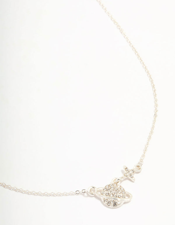 Silver Planet Star Diamante Necklace