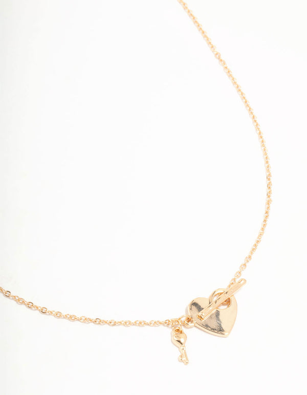 Gold Heart & Key T&O Necklace