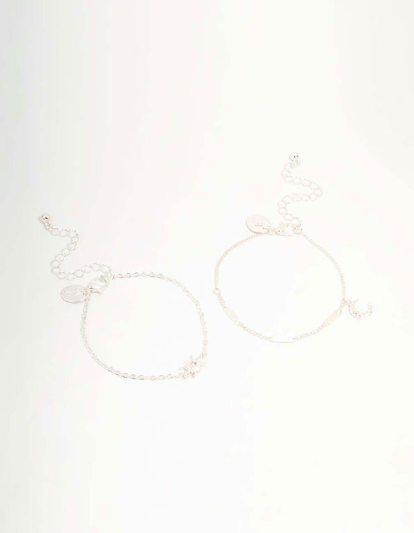 Silver Diamante Star & Moon Toggle Bracelets 2-Pack