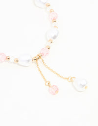 Pink & Gold Beads & Pearls Stretch Bracelet - link has visual effect only