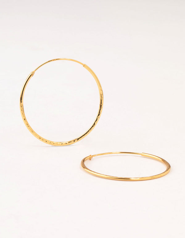 Gold Plated Sterling Silver Textured Hoop Earrings