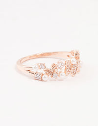 Rose Plated Gold Butterfly Pearl Band Ring - link has visual effect only