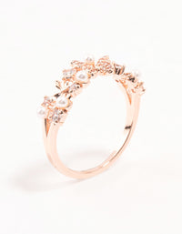 Rose Plated Gold Butterfly Pearl Band Ring - link has visual effect only