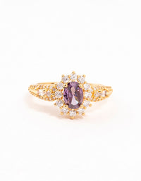 Gold Opulent Purple Cubic Zirconia Statement Ring - link has visual effect only