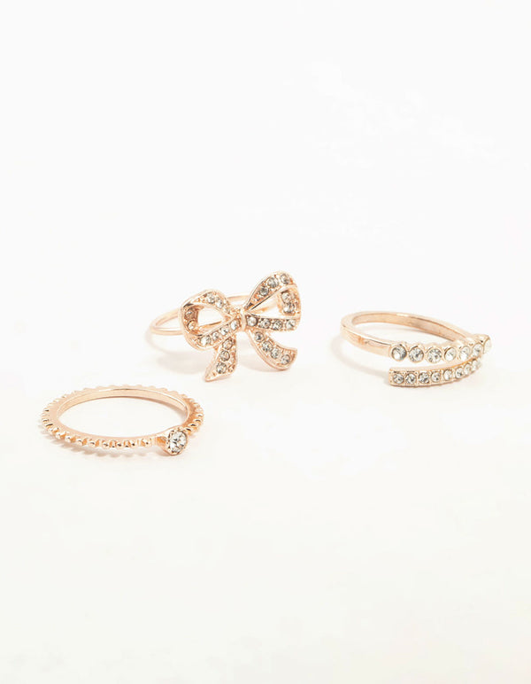 Rose Gold Precious Bow Rings 3-Pack