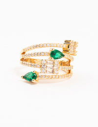 Gold Mixed Shape Green Cubic Zirconia Wrapped Ring - link has visual effect only