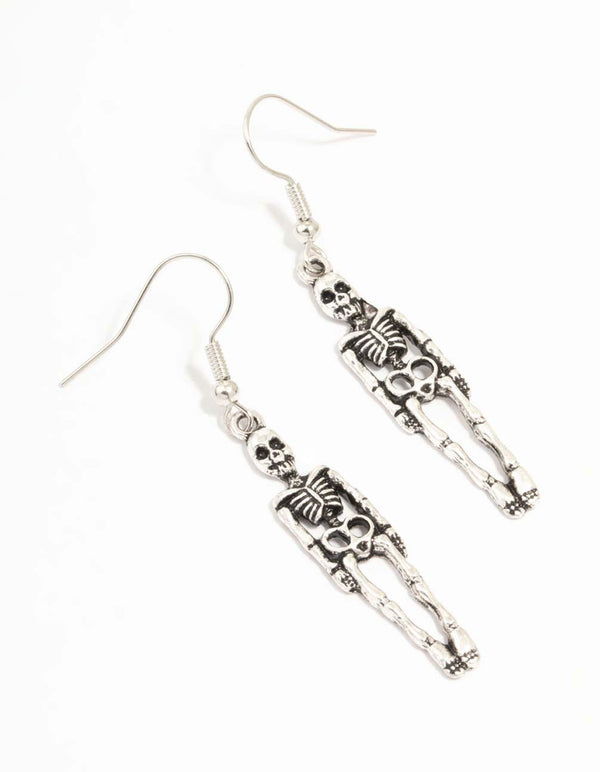 Antique Silver Skeleton Drop Earrings