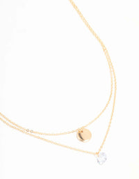 Gold Disc & Diamante Heart Layered Necklace - link has visual effect only