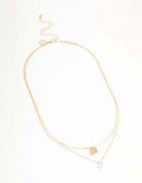 Gold Disc & Diamante Heart Layered Necklace - link has visual effect only