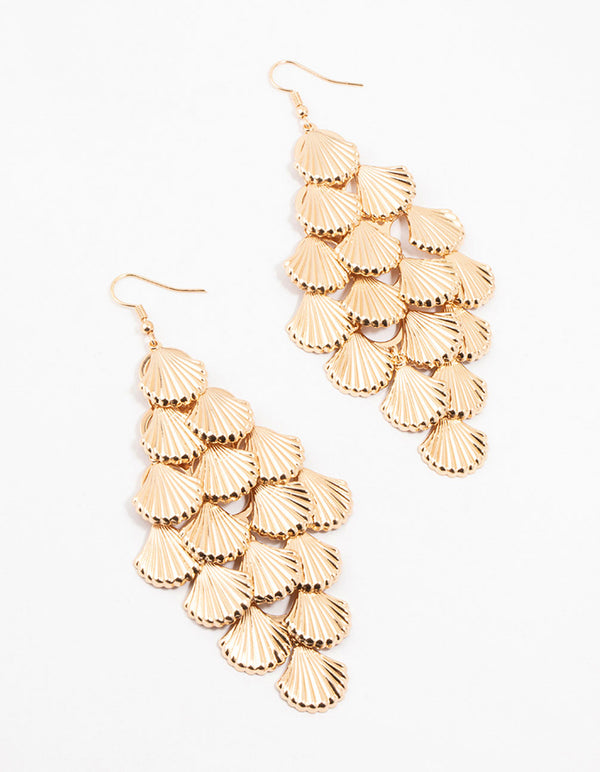 Gold Ribbed Shell  Design Drop Earrings