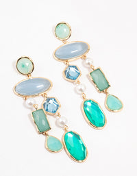 Large Multirow Blue Stones Drop Earrings - link has visual effect only