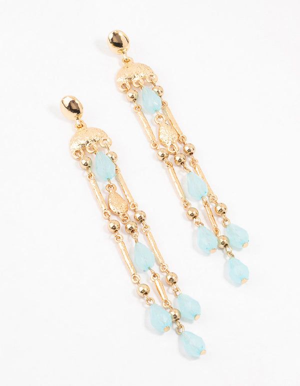 Ornate Gold & Blue Stone Drop Earrings